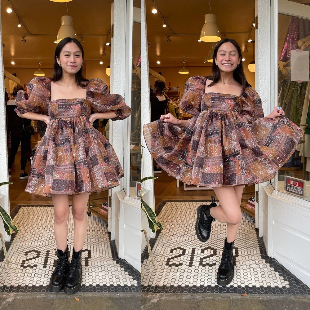 SELKIE The Patchouli Puff Dress in Brown Size S NWOT - Picture 4 of 16
